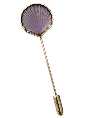 Purple Ribbed Frosted Glass Clam Shell Stick Lapel Pin J668